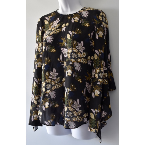 A.L.C. WOMEN NWT COOPER 100% SILK L/S OPEN BACK BLACK MULTI BLOUSE. SIZE 4 - Picture 8 of 12